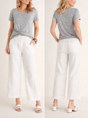 Chico’s White Linen Wide Leg Pants High Rise Crop Lightweight Size 00/XS/2